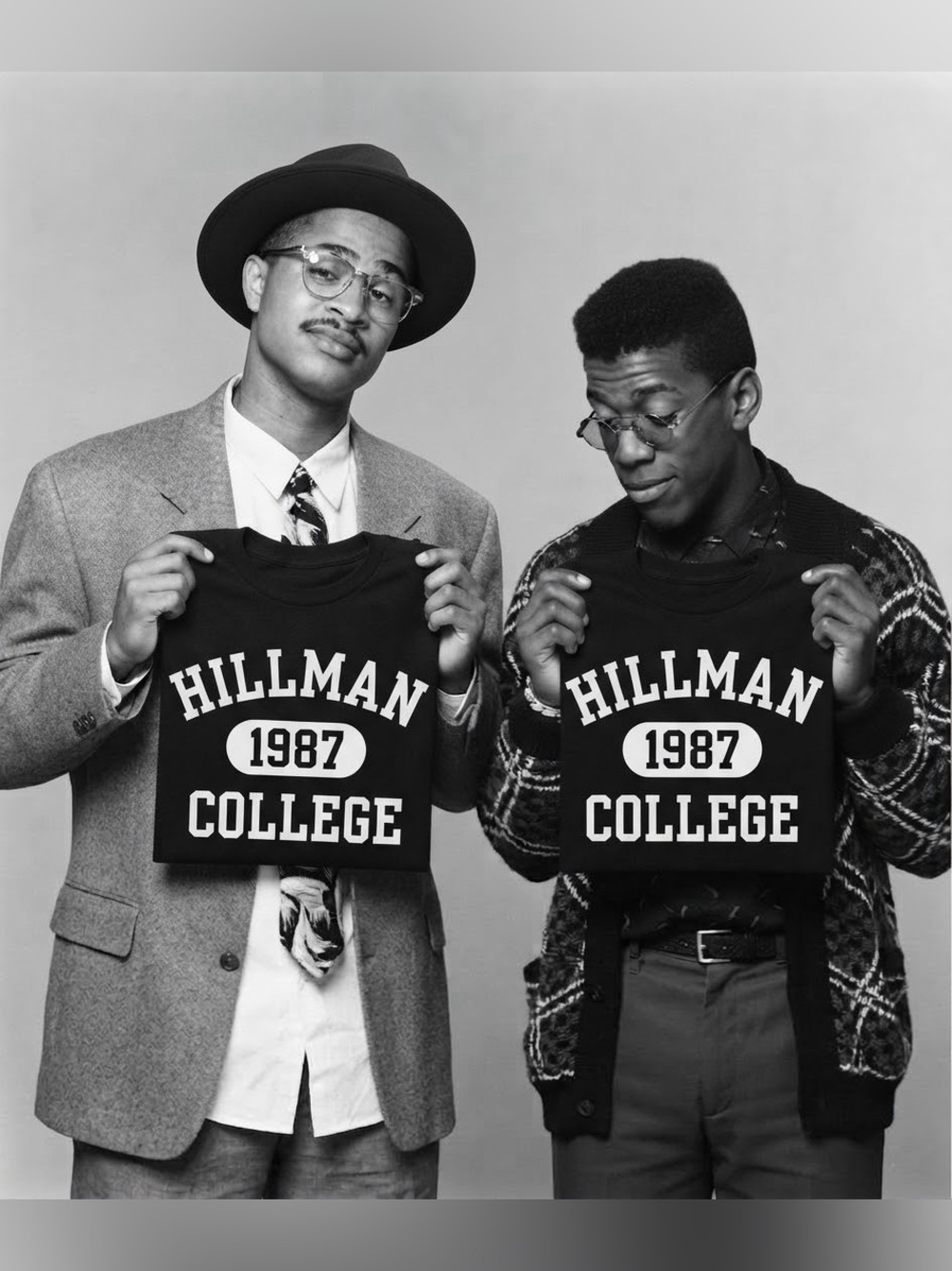 Vintage 90s Sitcom Hillman College 1987 Retro Varsity Graphic Tee black